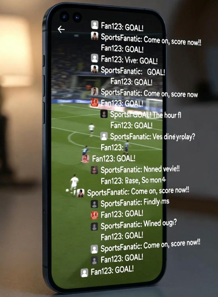 smartphone streaming a football match with social media comments